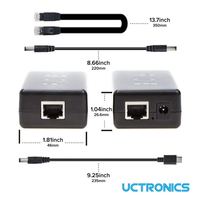 UCTRONICS PoE Splitter 5V 4A for Raspberry Pi 4 and Jetson Nano, Active PoE+ to Barrel Jack or USB-C Adapter, IEEE 802.3at/af Compliant - Image 2